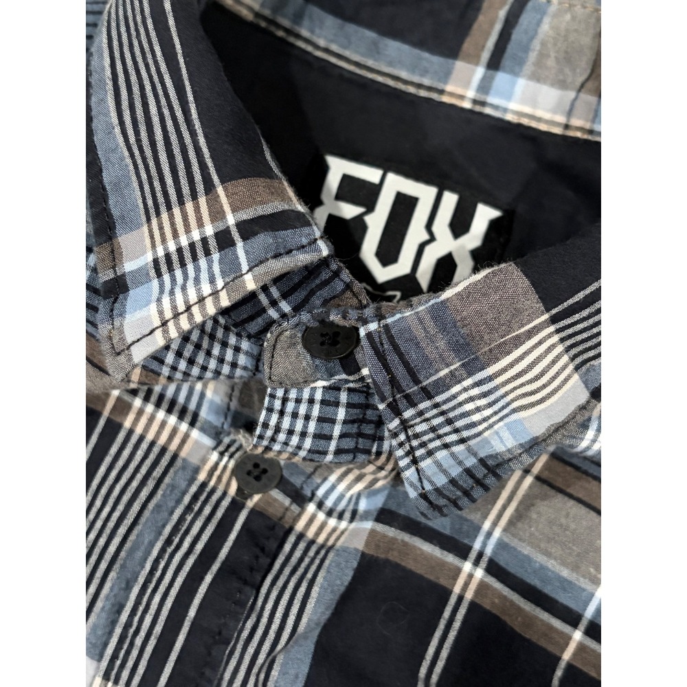 Fox Racing Mens Slim Fit Plaid Button Down Shirt Black Blue Grey Long Sleeve M